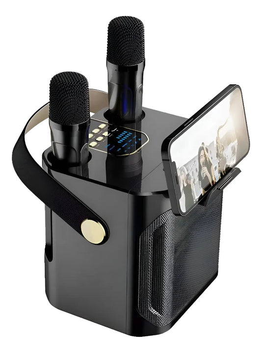 Parlante Portatil Bluetooth Karaoke 2 Micrófonos Inalámbrico Negro