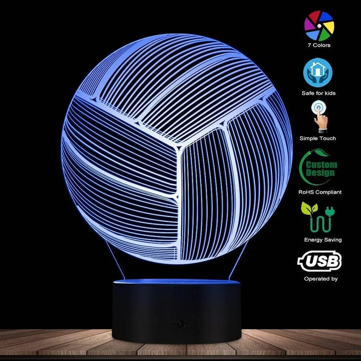 Lámpara De Noche Led 3d Balon Voleibol Regalo Holograma - Negro