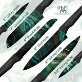 Juego De 12 Cuchillos De Cocina Coloridos Piedra Verde