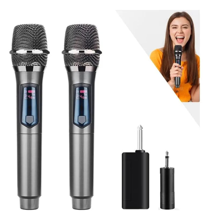 2 Micrófonos Inalámbricos Dinámico Con Receptor Recargable Color Negro