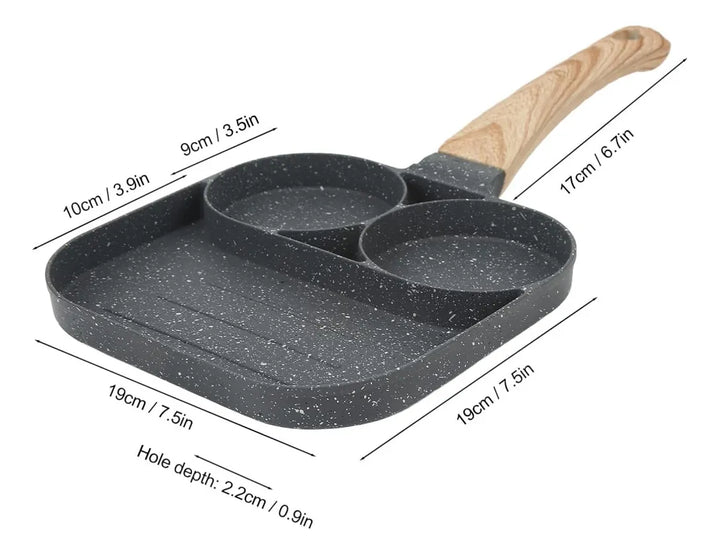 Sartén De 3 Puestos Para Huevos Arepas Antiadherente Gris