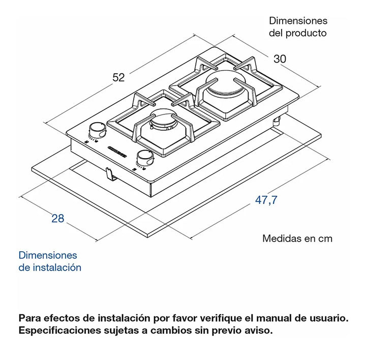 Estufa A Gas Natural 2 Puestos Challenger/vidrio Templado Color Negro