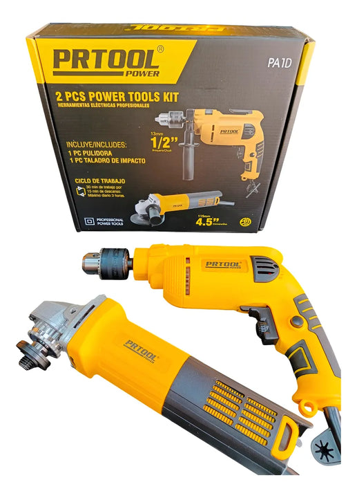 Combo Taladro 1/2 Y Pulidora De 4.5 Pulgadas Amarillo