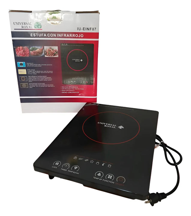 Estufa Vitroceramica 1 Puestos 2200w Universal Royal Einf07 Negro