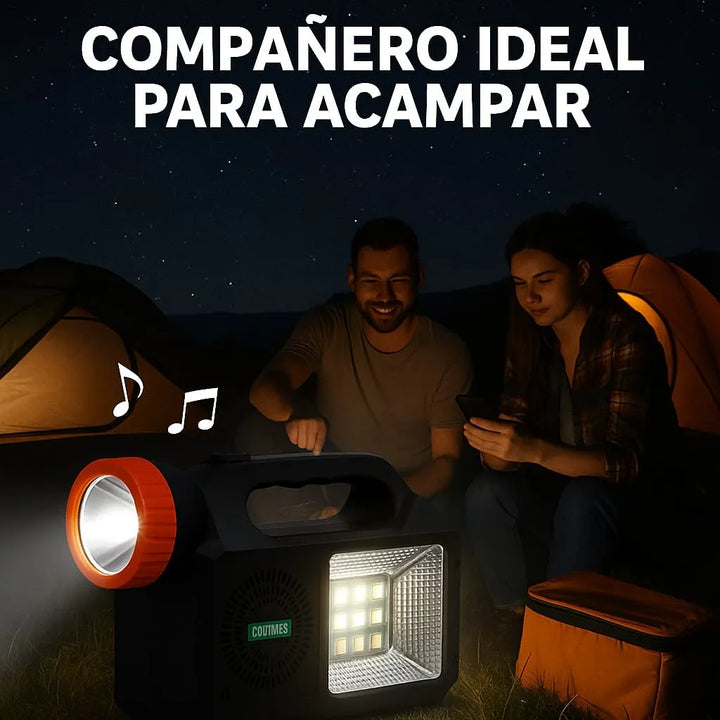 Radio Parlante Con Panel Solar Linterna+3bombillos Fm Am Bt Negro