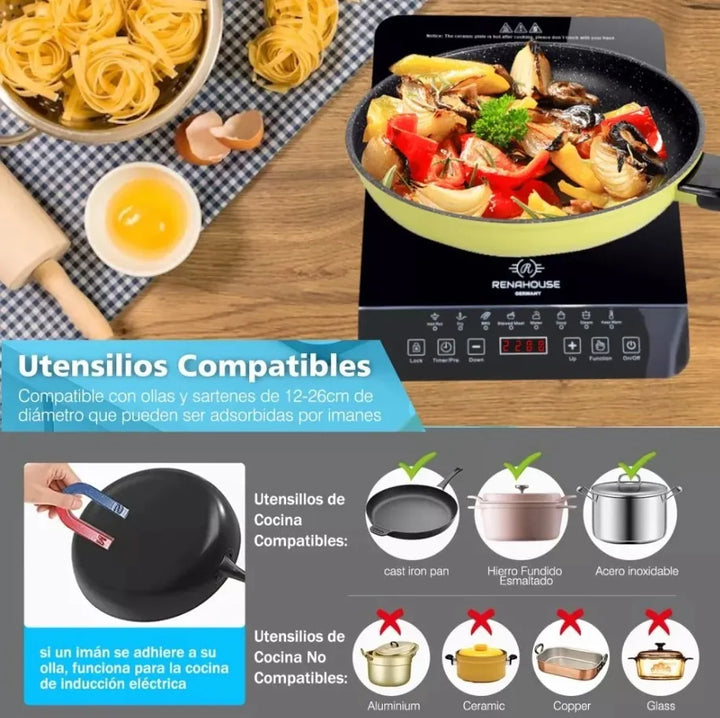 Estufa De Induccion 1 Puesto Eléctrica 9 Niveles Tacti 1000w Negro