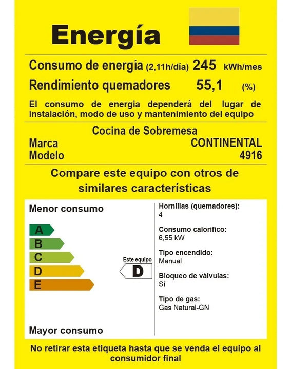 Estufa Sobremesa En Acero Inoxidable Gas Natural 4916 Gris