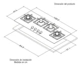 Estufa de Empotrar Vidrio Templado Cuatro Puestos 100 cm Gas Natural