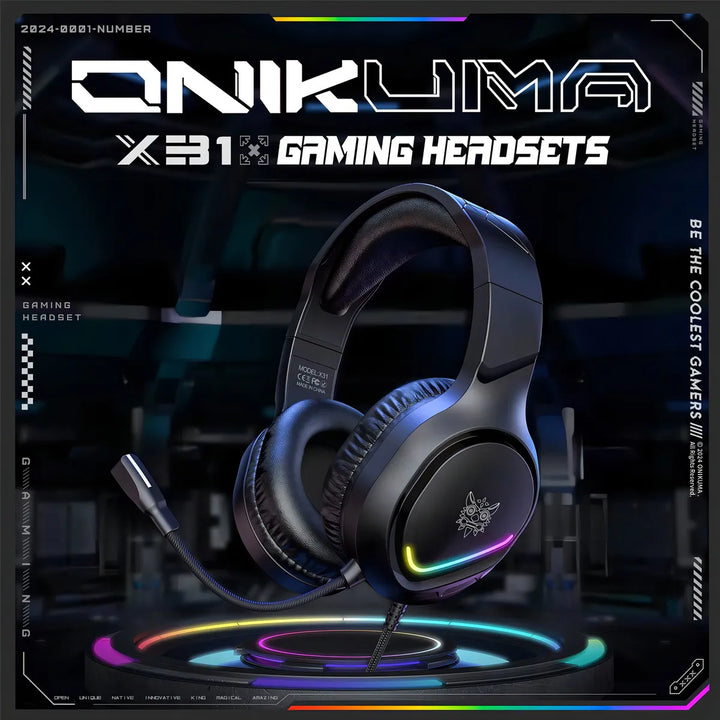 Auriculares profesionales para jugadores Onikuma X31 Rgb negros