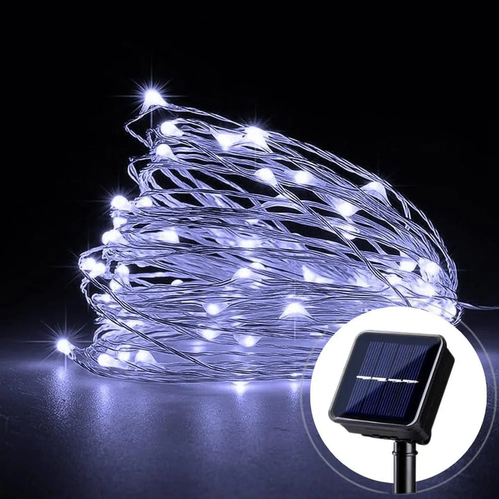 Luz Led De Navideña Recargable Con Panel Solar 100 Leds New Cálida