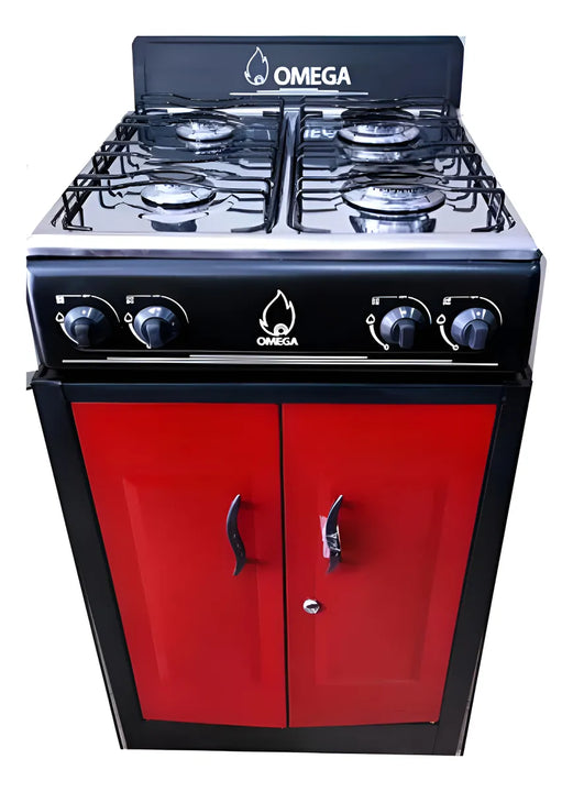 Estufa De Piso Omega 4 Quemadores Gas Gn Acero Inoxidable Negro