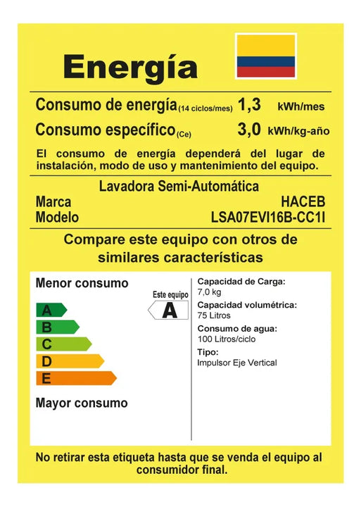 Lavadora Semiautomática De 7 Kg Blanca Color Blanco