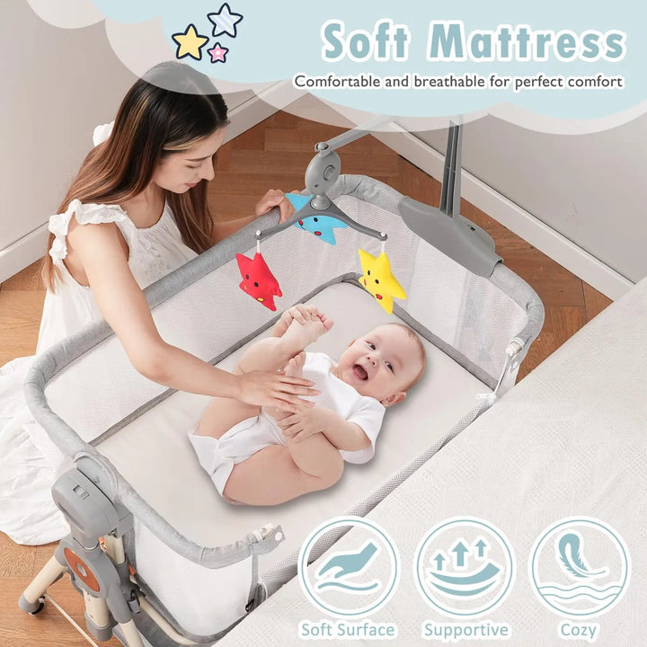 Cuna Mecedora 3 En 1 Con Juguetes Musicales Y Ruedas Gris