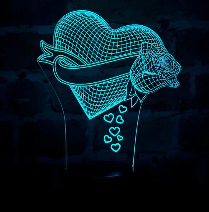Lámpara Led Corazón Con Rosa Regalo Aniversario Decoración Negra