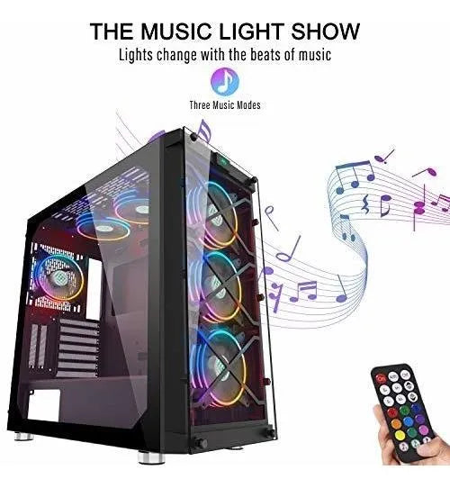 Musetex Gaming Pc Chasis Con 6 Ventiladores Led Argb 120mm