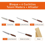 Bloque Cuchillos Imusa Talent Madera 4 Cuchillos + Afilador Color Marrón