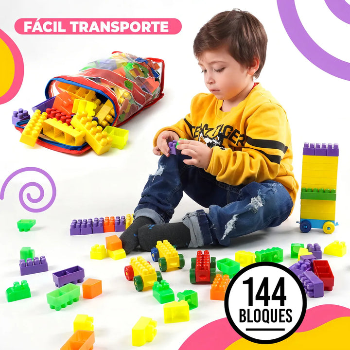 Combo 2 Sets de Armotodo x 72 Bloques C/U – 144 Piezas en Total, Colores Surtidos, Estimula Creatividad y Desarrollo Infantil, Incluye Tulas con Cremallera para Fácil Transporte