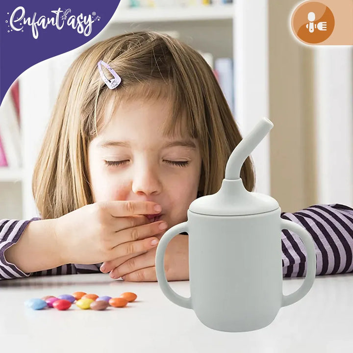 Vaso Pitillo Silicona Bebés Taza Entrenamiento Con Cepillo Color Celeste