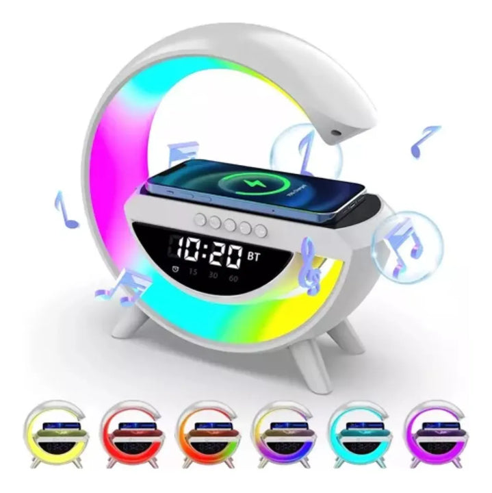 Lampara Parlante Con Bt Cargador Inalámbrico Y Reloj