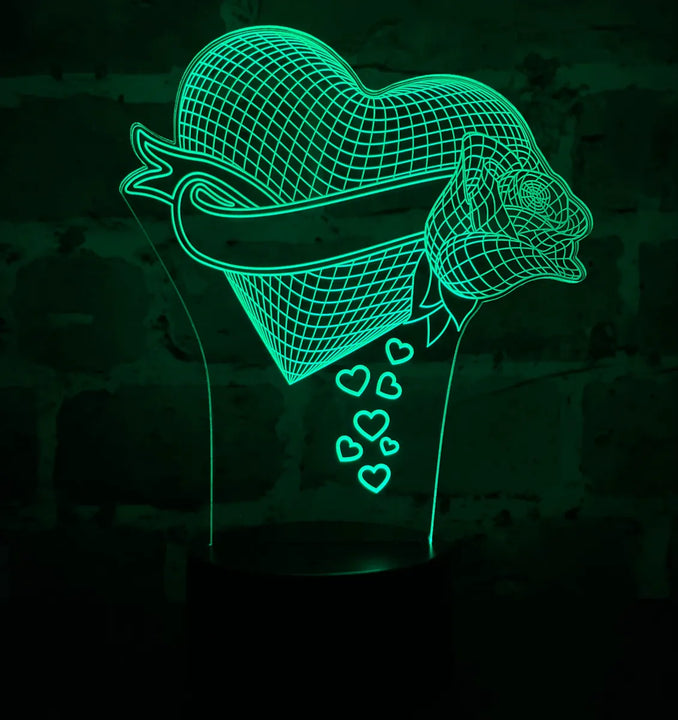 Lámpara Led Corazón Con Rosa Regalo Aniversario Decoración Negra