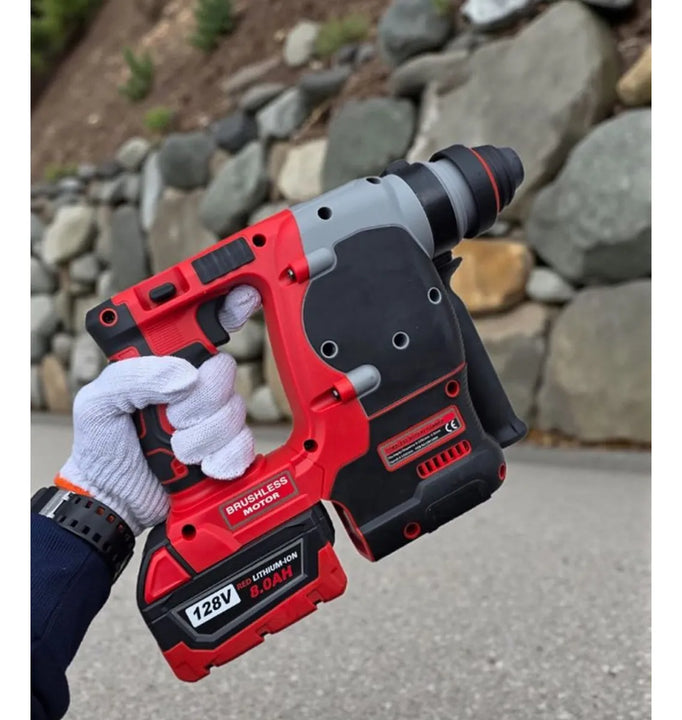 Drill Taladro Doble Mandril Inalámbrico 128v 2 Baterias - Rojo