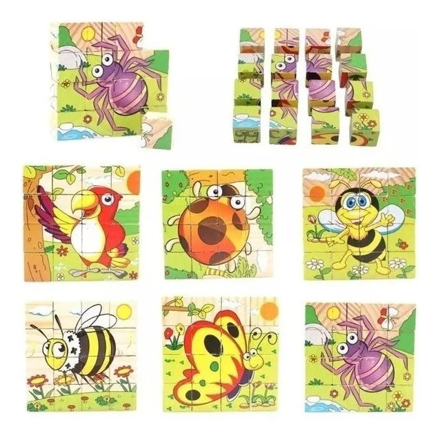 Rompecabezas Madera 6 En 1 Juguete Cubo Didáctico De 16 Pcs
