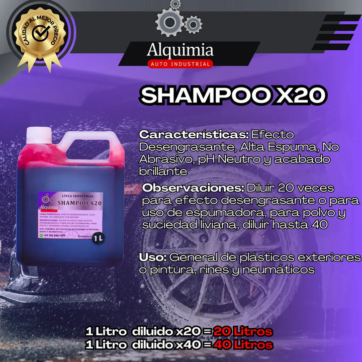 Litro De Shampoo X20 Ph Neutro Concentrado Rinde 40 Veces