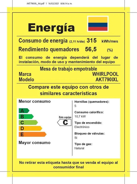 Cubierta Whirlpool Gas 76cm 5pts Akt790ixl Whirlpool