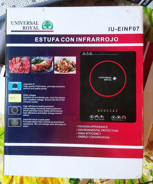 Estufa Vitroceramica 1 Puestos 2200w Universal Royal Einf07 Negro