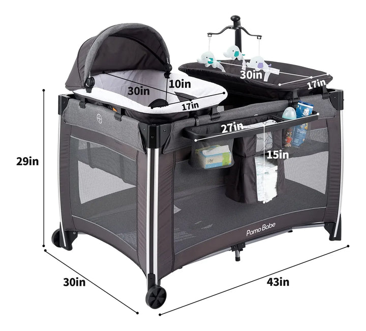 Cuna Portátil 4 En 1 Para Bebé Plegable De Viaje Gris