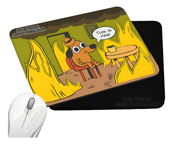 Pad Mouse Rectangular Meme I'm Fine Perro Negro