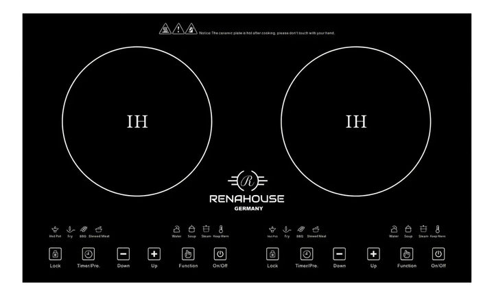 Estufa De Inducción 2 Puestos 1000w Control Táctil 9 Niveles Color Negro