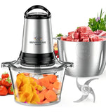 Picatodo Electrico Doble Bowl Cuchillas 400w 3lt Color Plateado