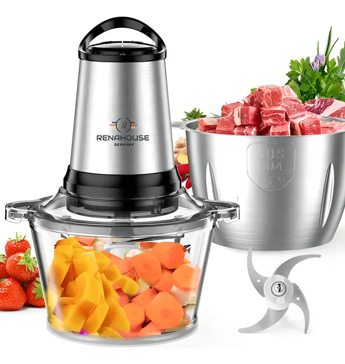 Picatodo Electrico Doble Bowl Cuchillas 400w 3lt Color Plateado