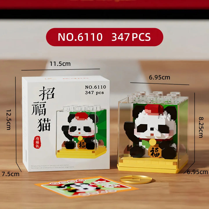 Bloques Armables Niños Adultos Construcción Combo Oso Panda + Gato De La Suerte Cubo Tipo Rompecabezas Didácticos Coleccionables Fichas Pequeñas Creatividad Motricidad Regalo Juego Destrezas