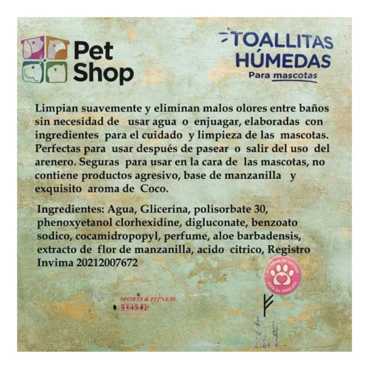 120 Pañitos Humedos Mascota Aloe Pet Shop Sin Irritacion No Aplica Unica