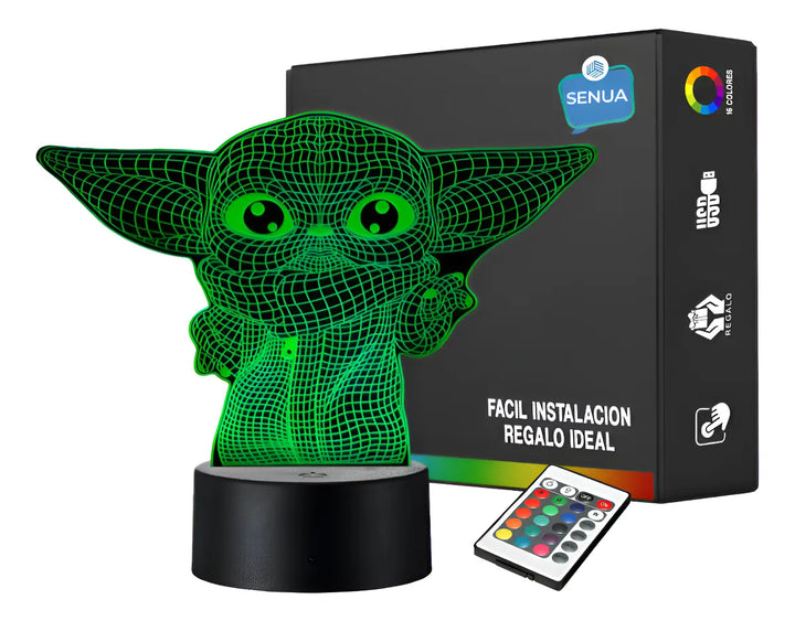 Lámpara Led 3d Star Wars Baby Yoda Grogu Holograma Regalo Negro