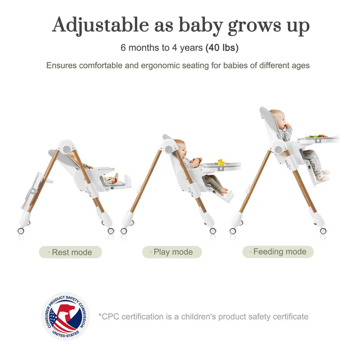 Silla Alta Plegable 3 En 1 Para Bebés Y Niños Gris Claro