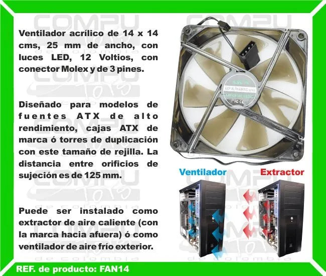 Zfan14 Ventilador 12v 14 Centimetros Molex 3 Pines Computoys