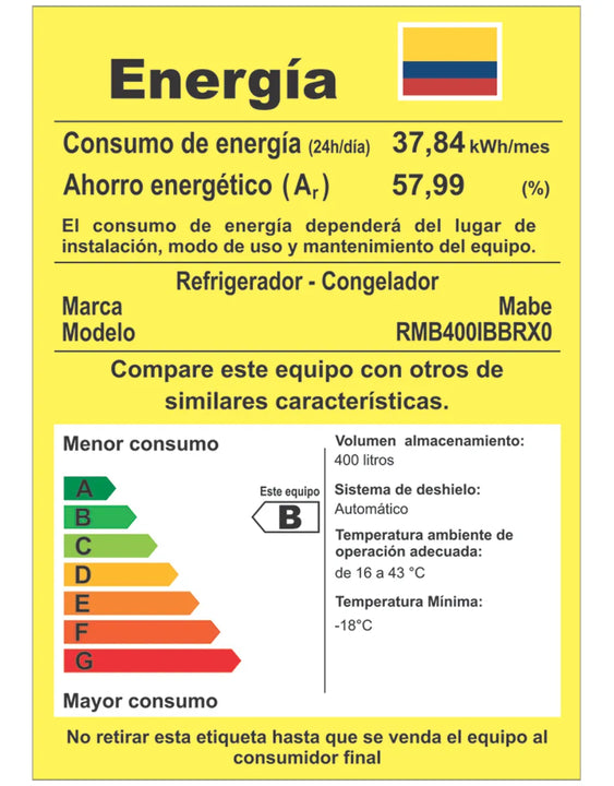 Heladera No Frost Mabe RMB400IBBRX0 418L Plateada con Negro | Bottom Freezer