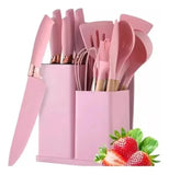 Set Utensilios Cocina Siliconados X 19 Pcs Color Rosa