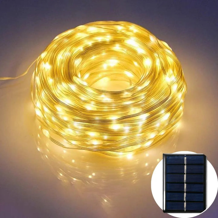 Luz Led Navideña Recargable De Alambre Con Panel Solar 100 Amarillo