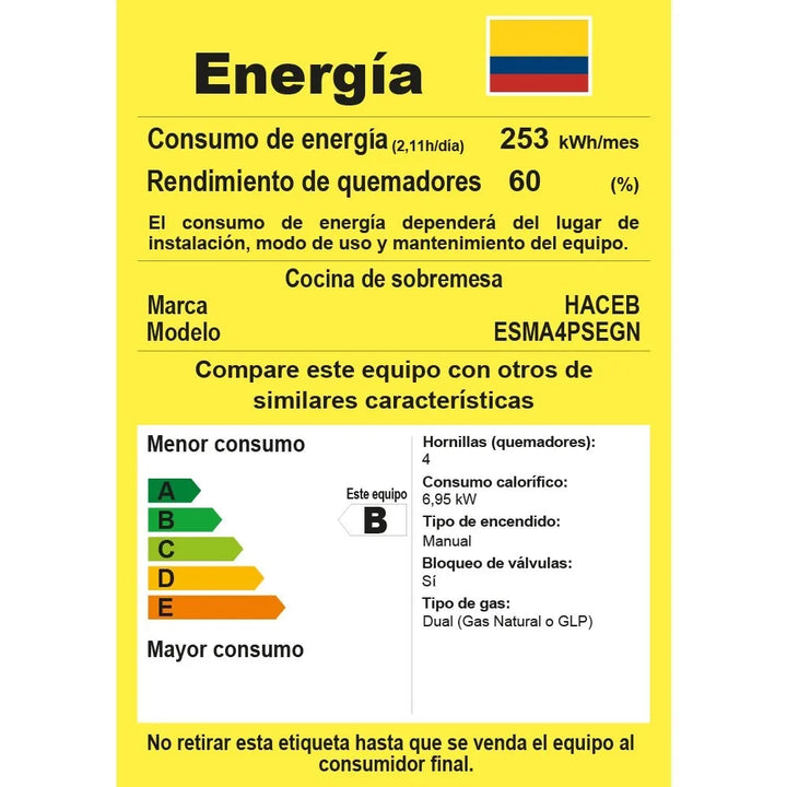 Estufa De Mesa Avellana T Gas Natural Negra Haceb Color Negro