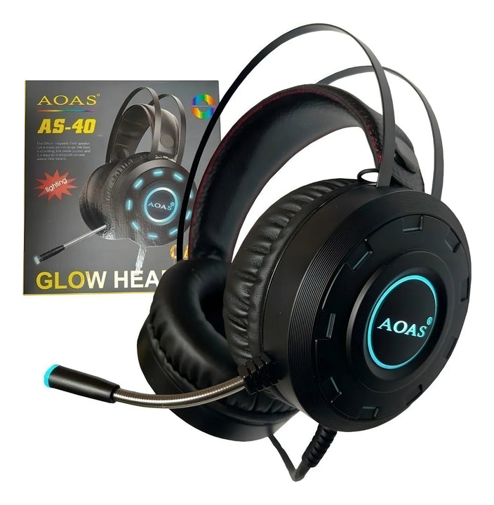 Diadema Con Microfono Audifonos Aoas Gamer Usb 7.1 Deluxe Color Negro