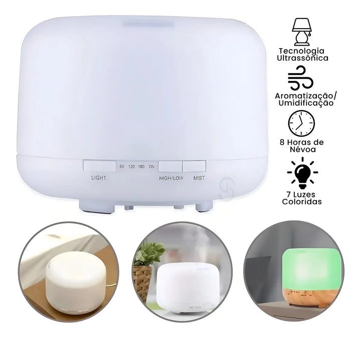 Humidificador Difusor 500 ml ultrassônica Residencial Ultrassônico 500ml con voltaje de blanco