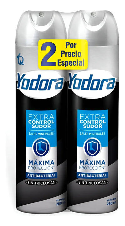 Talco Yodora Spray 260 Ml 2 Unidades Extra Control Sudor