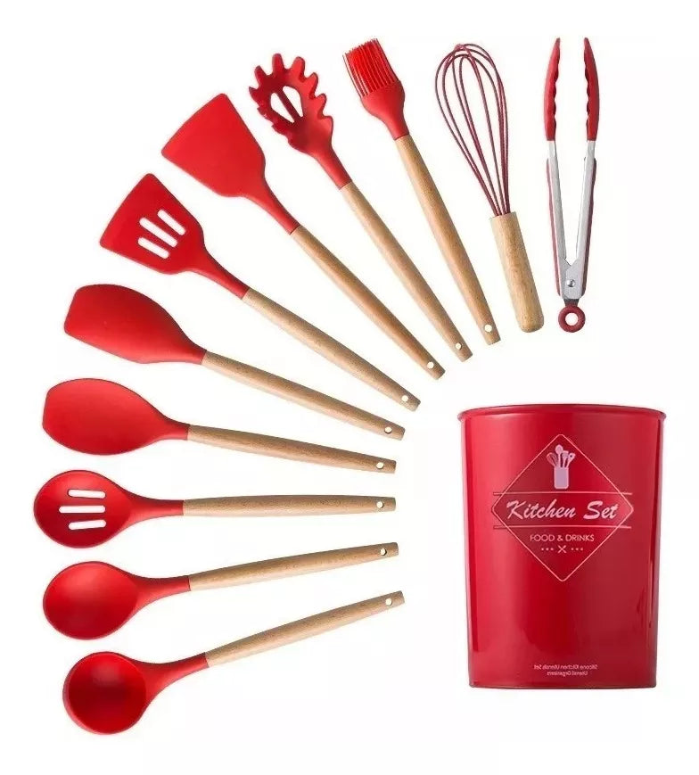 Set 12 Utensilios De Cocina Silicona Resistente Calor Juego