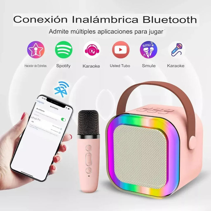 Parlante Karaoke Portátil Mini Con Micrófono Inalámbrico Bt Color Rosa