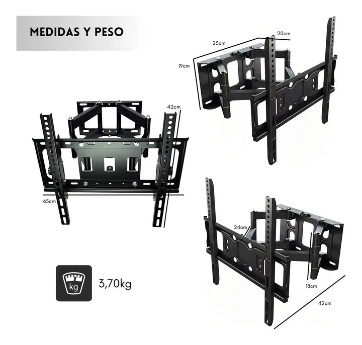 Soporte Tv Pared Doble Brazo 40-80 Pulgadas Vesa Articulado Color Negro