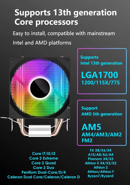 Fan Cooler Disipador Rgb Amd Intel 2 Tubos Ventilador Pc